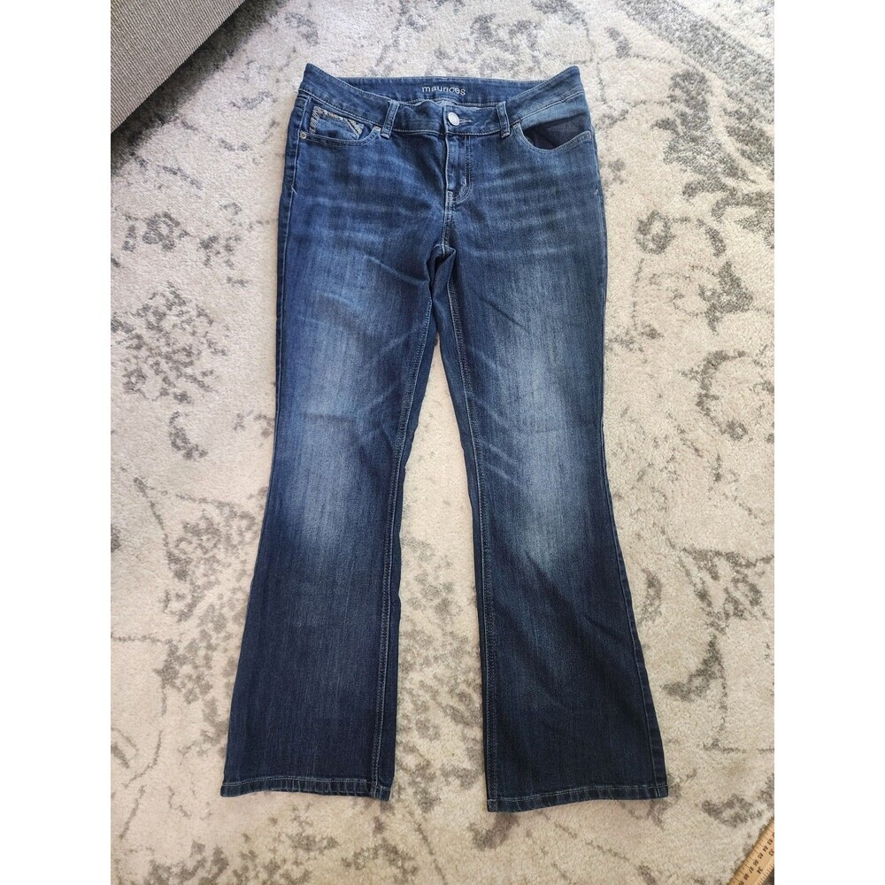 Maurices Straight Embroidered Dark Wash Mid Rise Womens Blue Jeans Sz 10 Short